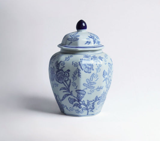 Indigo Bloom Porcelain Urn