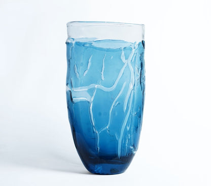 Aqua Rift Textured Glass Vase